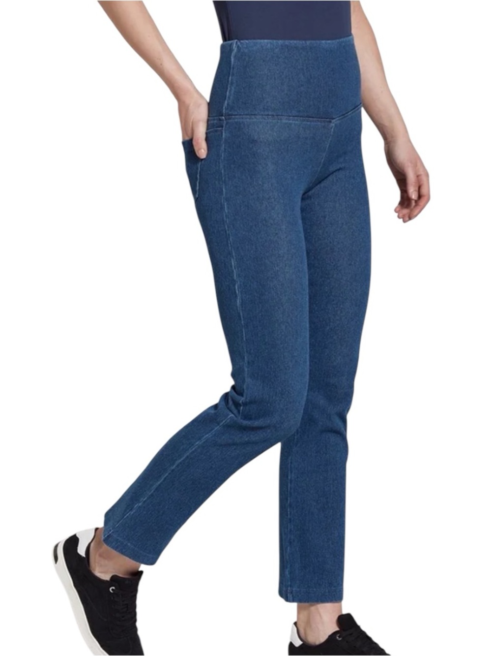 New Lysse Lyssentials Knit Denim Pants Smoothing Waistband Flattering Size Med